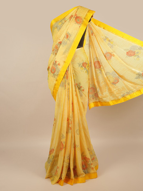 

Pothys Yellow & Brown Floral Saree