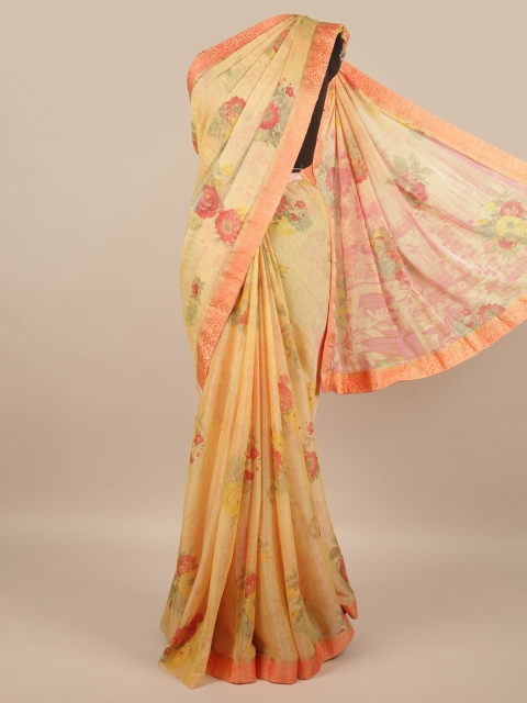 

Pothys Peach-Coloured & Yellow Floral Saree