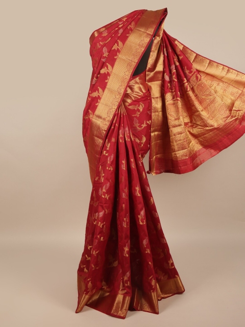 

Pothys Maroon & Gold-Coloured Floral Zari Jute Silk Saree
