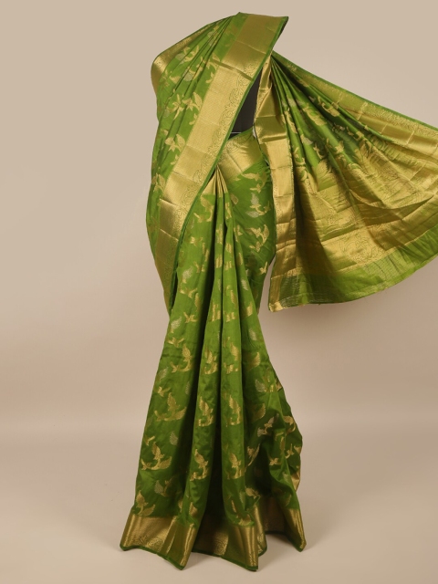 

Pothys Green & Gold-Toned Floral Zari Jute Silk Saree