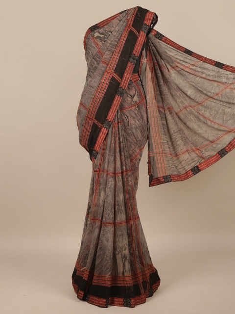 

Pothys Grey & Orange Checked Saree