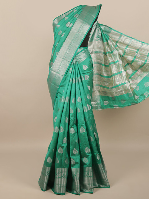 

Pothys Green & Silver-Toned Ethnic Motifs Zari Jute Silk Saree