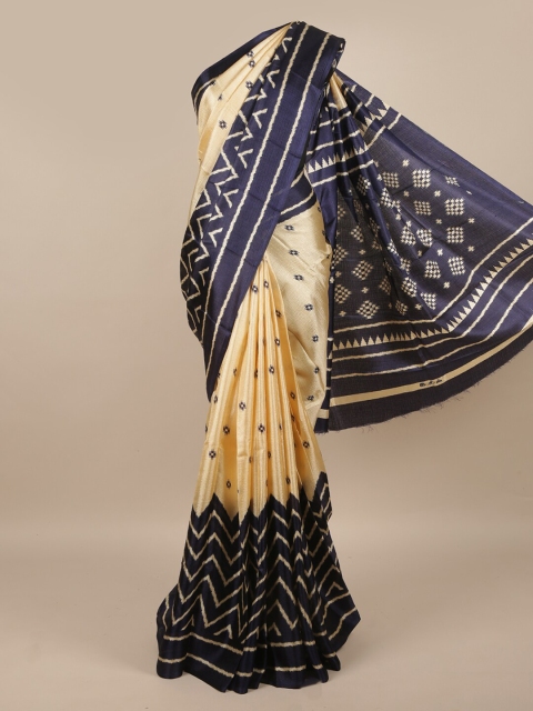 

Pothys Cream-Coloured & Blue Abstract Printed Saree