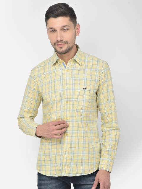 

Crimsoune Club Men Yellow & Blue Slim Fit Checked Cotton Casual Shirt
