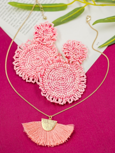

Bellofox Gold-Toned Pink Beaded Pendant With Earrings
