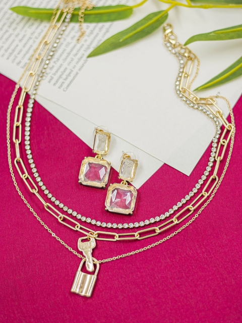 

Bellofox Gold-Toned & White Stone-Studded Jewellery Set