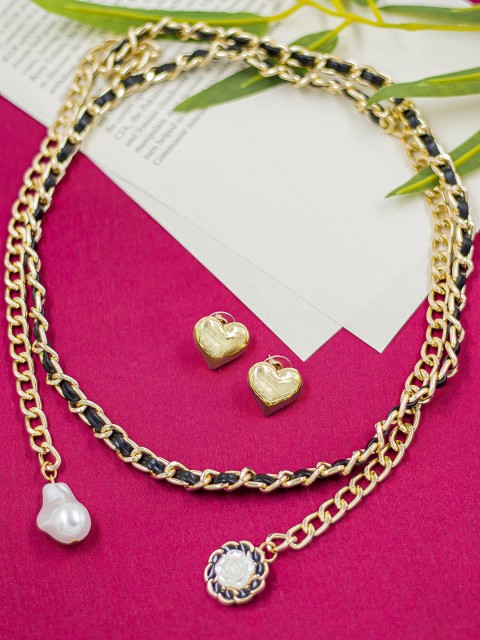 

Bellofox Women Black & Gold Necklace & Earring Combo Jewellery