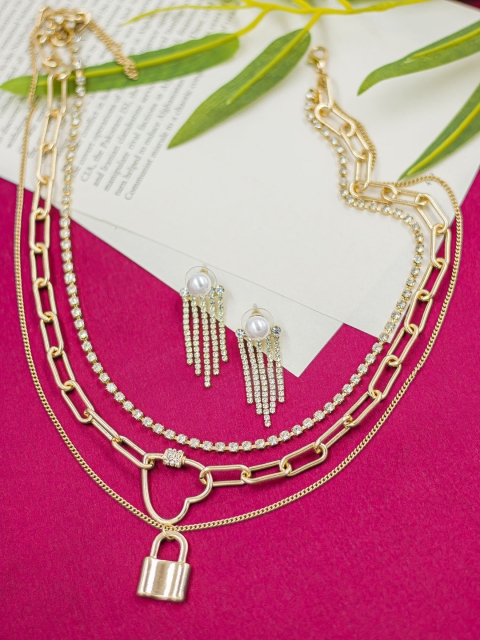 

Bellofox Gold-Toned White Stone & Bead Studded Jewellery Set