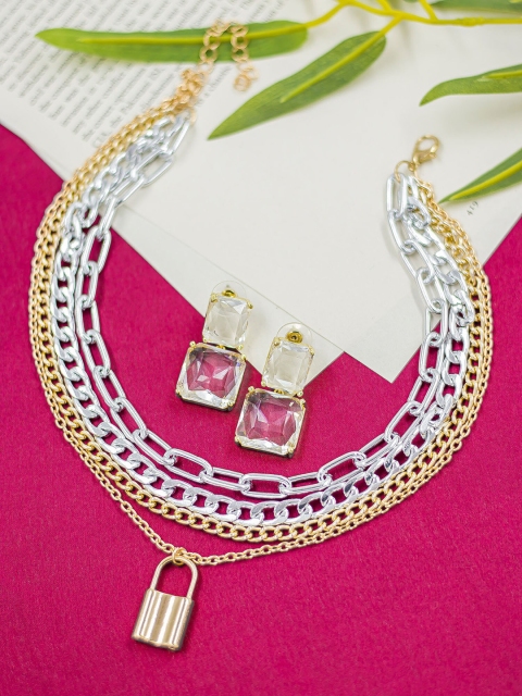

Bellofox Gold-Toned Transparent Stone-Studded Jewellery Set