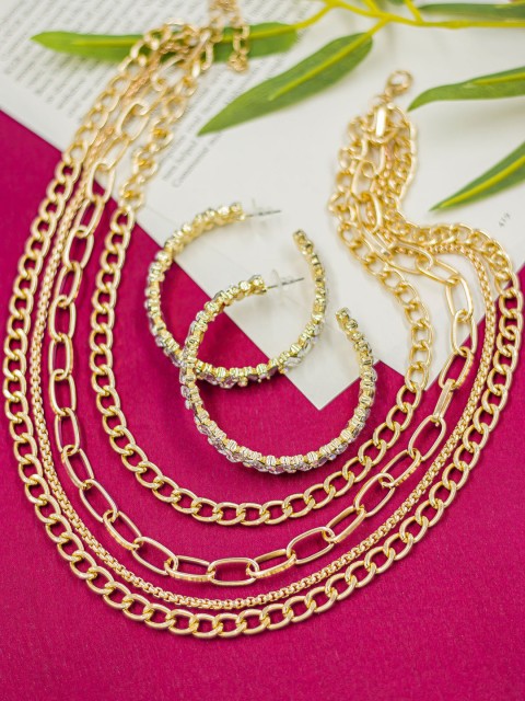 

Bellofox Women Gold-Toned Layered Necklace & Earrings