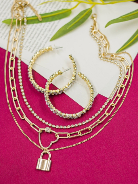

Bellofox Gold-Toned & White Stone-Studded Jewellery Set