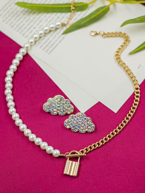 

Bellofox Gold-Toned Multi-Coloured Stone Studded Jewellery Set