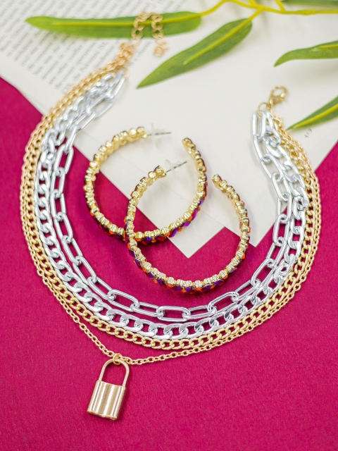 

Bellofox Gold-Toned & Silver-Toned Stone-Studded Jewellery Set