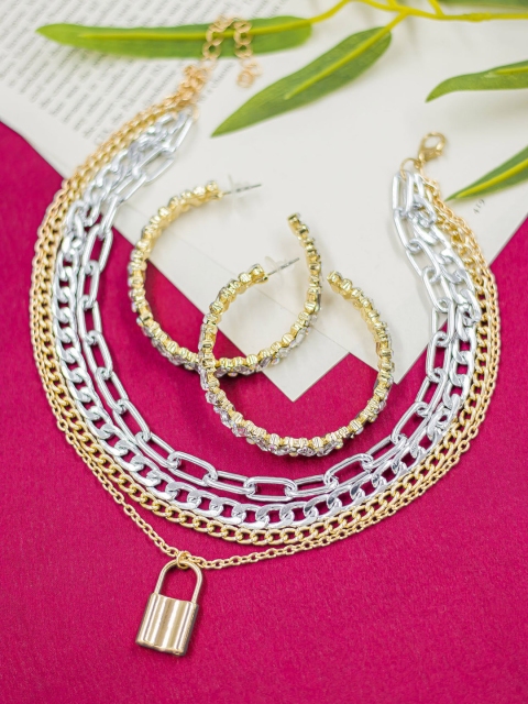 

Bellofox Gold & Silver-Toned Necklace & Earring Set