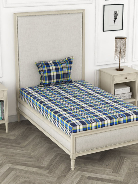 

BIANCA Blue & Green 110 TC Pure Cotton Single Bedsheet with 1 Pillow Covers