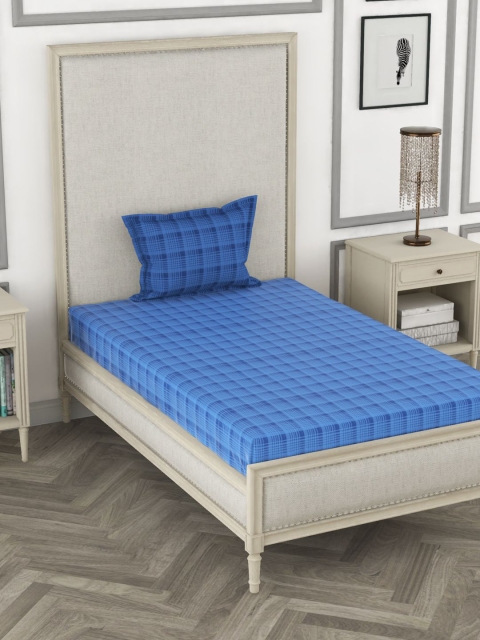 

BIANCA Blue Geometric Pure Cotton 110 TC Single Bedsheet With 1 Pillow Covers
