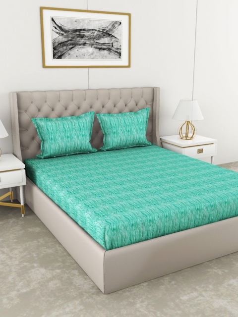 

BIANCA Teal Geometric 144 TC King Bedsheet with 2 Pillow Covers