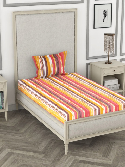 

BIANCA Orange Striped 110 TC 1 Single Bedsheet with 1 Pillow Cover
