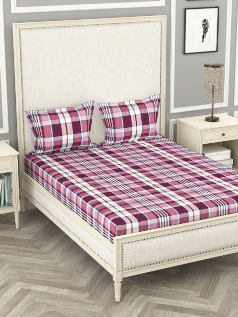 

BIANCA Purple & Pink Geometric 110 TC Queen Bedsheet with 2 Pillow Covers