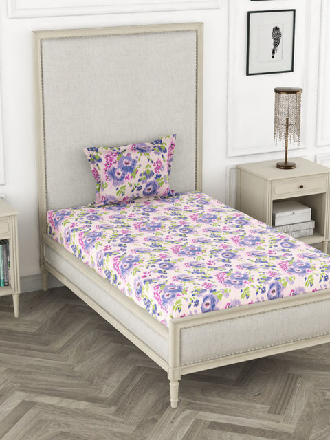 

BIANCA Purple Floral 110 TC 1 Single Bedsheet with 1 Pillow Cover