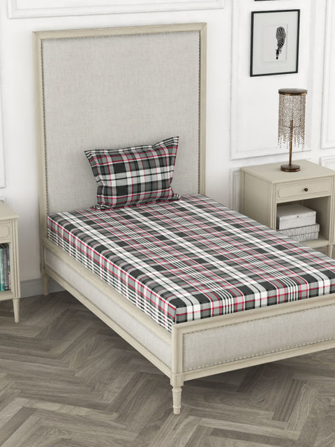 

BIANCA Grey Checked 110 TC 1 Single Bedsheet with 1 Pillow Cover