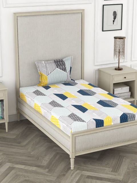 

BIANCA Blue & White Geometric 110 TC Single Bedsheet with 1 Pillow Covers