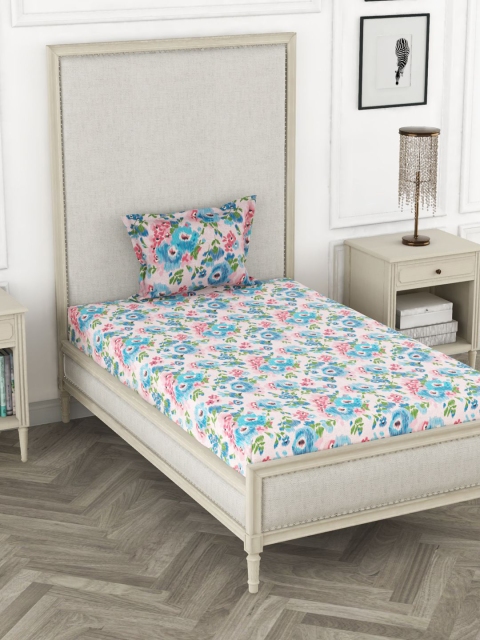 

BIANCA Blue & Pink Floral 110 TC Single Bedsheet with 1 Pillow Covers