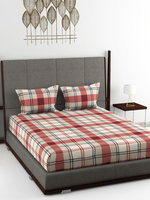 

BIANCA Red & Taupe Geometric 180 TC King Bedsheet with 2 Pillow Covers