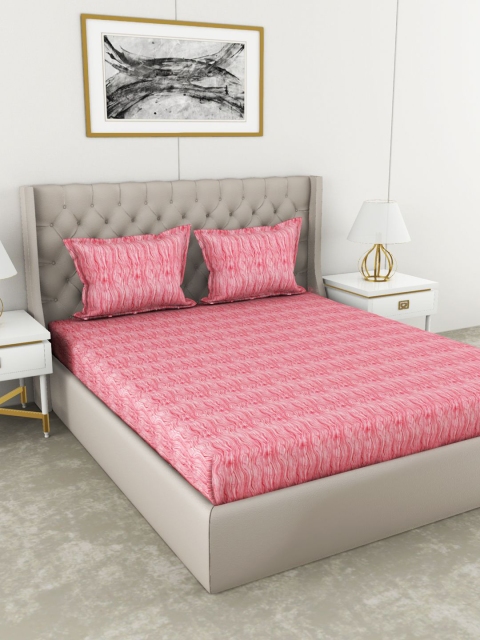 

BIANCA Coral & White Abstract 144 TC 1 King Fitted Bedsheet with 2 Pillow Cover
