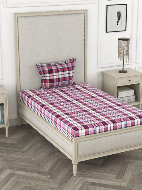 

BIANCA Purple & White Geometric Pure Cotton 110 TC Single Bedsheet with 1 Pillow Covers