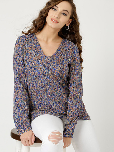

ESPRIT Women Blue & White Printed Top