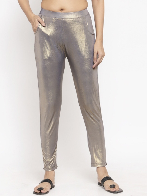 

NEUDIS Women Brown Shimmer Lycra Cotton Ankle Length Jeggings