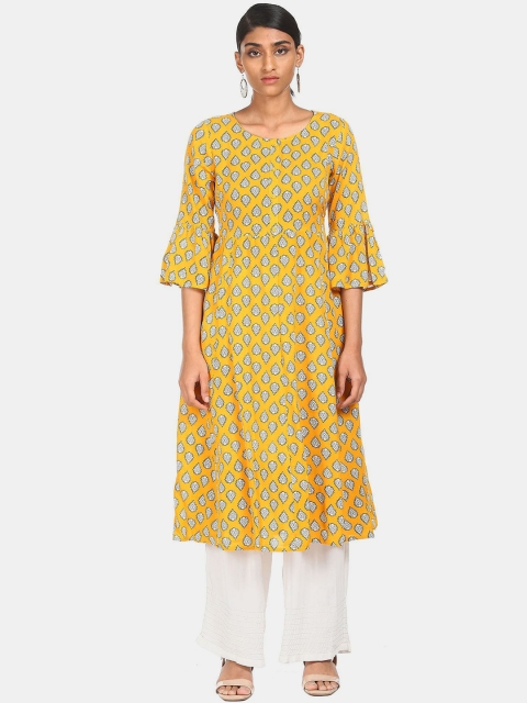 

Karigari Women Yellow Geometric Printed Kurta