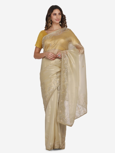 

BOMBAY SELECTIONS Gold-Toned Ethnic Motifs Tissue Embroidered Banarasi Saree
