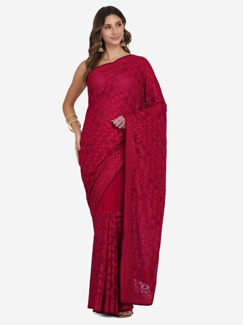 

BOMBAY SELECTIONS Maroon Ethnic Motifs Embroidered Saree