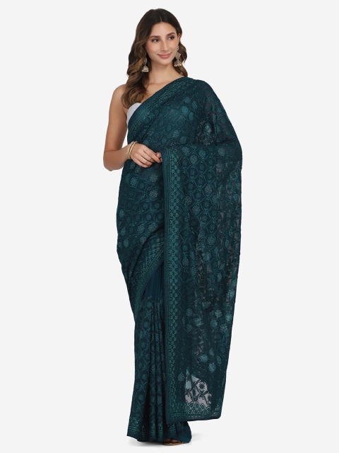 

BOMBAY SELECTIONS Blue Embellished Embroidered Saree