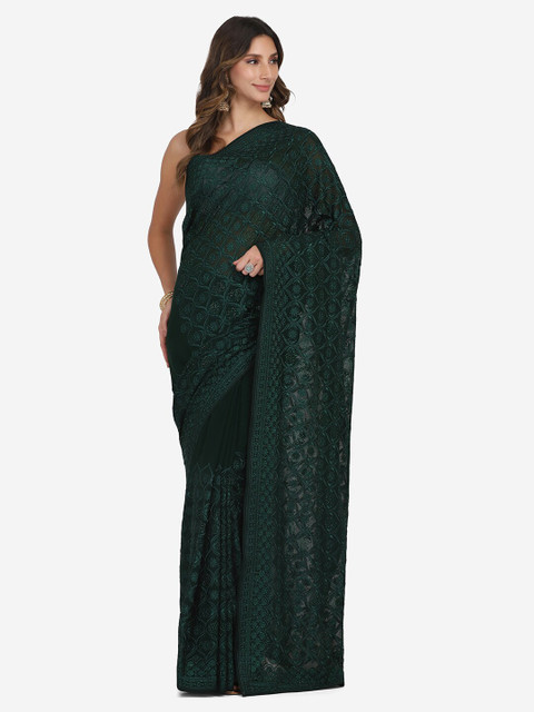 

BOMBAY SELECTIONS Green Ethnic Motifs Embroidered Saree