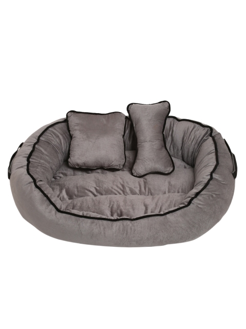 

WIGGLE TWIDDLE Grey & Black Solid Round Ultra Soft Pet Bed