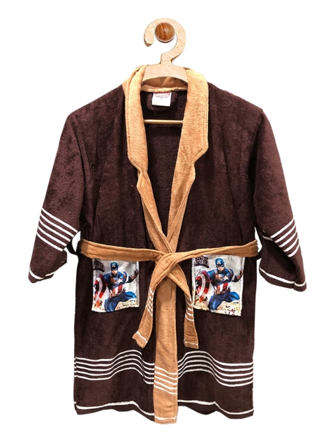 

YK Kids Brown & Beige Captain America Printed Cotton Bath Robe