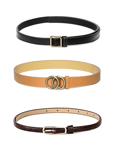 

CRUSSET Women Pack Of 3 Tan & Black Brown Belts