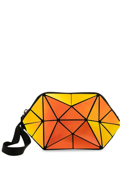 

NUFA Orange Geometric Printed Swagger Sling Bag with Bow Detail