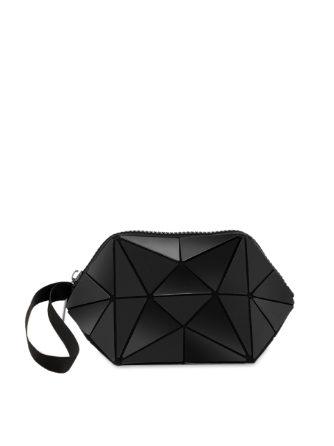 

NUFA Black Geometric Textured Swagger Sling Bag with Bow Detail