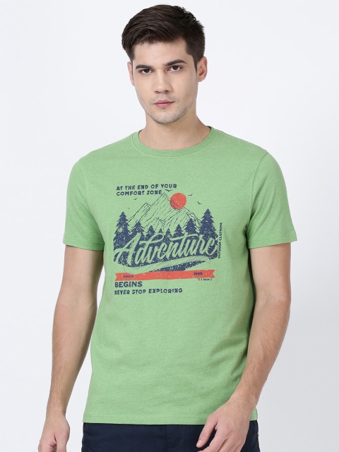 

t-base Men Green Floral Printed Applique T-shirt