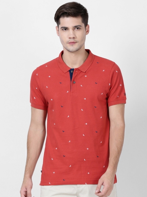 

t-base Men Red Printed Polo Collar T-shirt