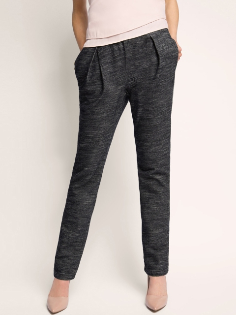 

ESPRIT Women Charcoal Grey Patterned Pleated Trousers