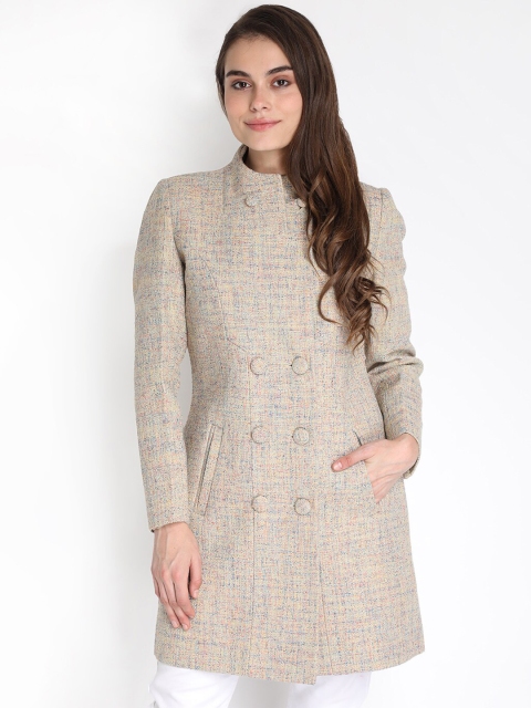 

LEBORK Women Champagne Self Design Wool Pea Coat