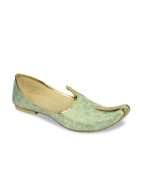 

DESI COLOUR Men Sea Green Printed Mojaris