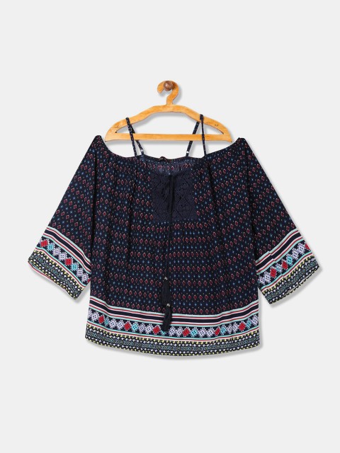 

Ed Hardy Navy Blue Tribal Print Bardot Top