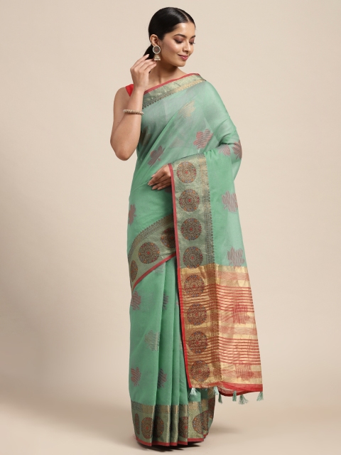 

Mitera Sea Green Ethnic Motifs Silk Cotton Chanderi Saree