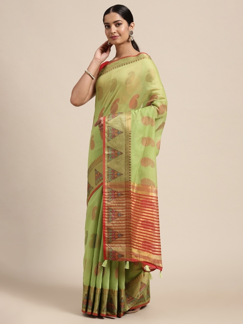 

Mitera Green Ethnic Motifs Zari Silk Cotton Chanderi Saree